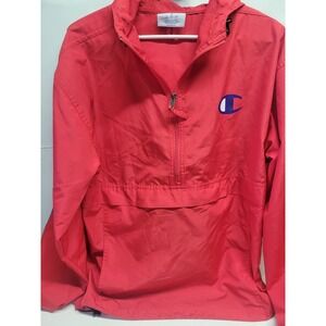 Champion Red Anorak Hooded Pullover Jacket Half Zip Pocket‎ Size M